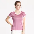 Γυναικείο μεταξωτό πλεκτό T-shirt σε χρώμα λωτού με λευκές λεπτομέρειες σε λαιμό και μανίκια - XL / Σκούρο Ροζ