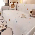 Cream knit sofa cover with colorful geometric patterns and decorative fringe edges - 180*130 / Starry White