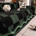 Retro black and green checkerboard chenille sofa cover with anti-slip woven texture - 180cmx130cm / Black Green