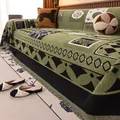 Retro green chenille sofa cover with floral and zebra patterns with tassel edges - 180x130cm / Green