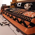 Bohemian chenille sofa cover with orange and black leopard and zebra patterns - 180x130cm / Black