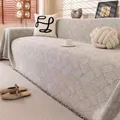 Waterproof chenille sofa cover with cream geometric patterns and tassel fringe detail - 180cmx130cm / Beige
