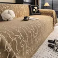 Brown geometric jacquard sofa cover with fringe detail and thick faux mink fabric texture - 180*130 / Light Coffee