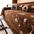 Brown faux mink sofa cover with floral embroidery and tassel fringe details - 180x130cm / Brown