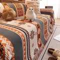 Chenille-Sofabezug mit orange-grauem Geometriemuster und dekorativen Fransen - 180cmx130cm / Orange