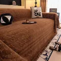 Brown faux mink fur sofa cover with elegant fringe details for a cozy living room style - 180x130 / Dark Coffee