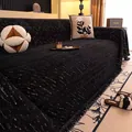 Thick black faux mink sofa cover with white star chenille texture and fringe trim - 180x130 / Black