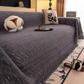 Thick faux mink velvet dark grey sofa cover with fringe details and woven texture - 180x130 / Gray