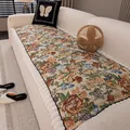 French vintage floral quilted sofa protector with white ruffled lace trim and non-slip back - 70x70 / Beige
