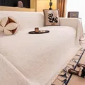 Plush cream white faux mink chenille sofa cover with tassel fringe and textured finish - 180x130 / White