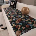 Vintage floral jacquard non-slip quilted sofa cushion with thick protective padding - 70x70 / Black