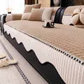 Cuscino divano in velluto a coste beige con trama a scacchi e bordi ondulati decorati - 70*70 [Adatto per Bracciolo/Schienale] / Cachi