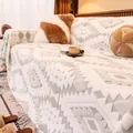 Thick plush winter sofa blanket with vintage geometric patterns in beige and grey finish - 180*130 / Light Gray