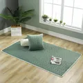Green quilted plush floor mat with leaf pattern and matching cushions for home decor - 70x90cm / Green