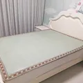 Sommerliche gewebte Rattanteppich-Matte mit dekorativem braunem Rand im Schlafzimmer - Groß / Smaragdgrün