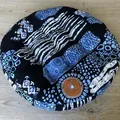 Close-up of a round cotton linen floor cushion with ethnic patterns on wood floor - 55*55CM (Square) / New Pattern-03