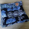 Close-up of square cotton linen cushion with ethnic indigo print and quilted texture - 55*55CM (Square) / New Pattern-12