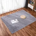 Dettaglio del tappeto grigio peluche con trama a strisce e bordo bianco cucito - Tappetini / 60x180cm / Grigio