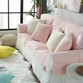 Nordic plush faux rabbit fur sofa cover in pink and cream white for winter home decor - Warm Pink