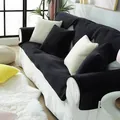 Plush faux rabbit fur sofa cover in black with thick anti-slip thermal texture for winter - 110*240 / Dark Gray