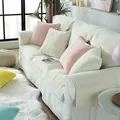 Thick plush rabbit fur sofa cover set in cream white with decorative pillows - Off-white