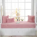 Tappetino per davanzale in peluche rosa con trapuntatura a righe e cuscini morbidi coordinati - Rosa