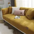 Thick non-slip lamb wool sofa cover set in ginger yellow for cozy winter home decor - 70x70 / Yellow