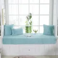 Plush light blue quilted tatami bay window mat set with matching decorative pillows - 60cmx180cm / Lake Blue
