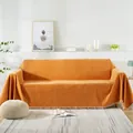 Funda de sofá de chenilla naranja con flecos blancos y textura de punto suave - 180cm x 90cm / Naranja miel