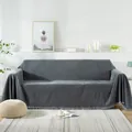 Funda de sofá gris oscuro en chenilla con textura de punto grueso y flecos - 180cm x 90cm / Gris oscuro