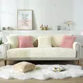 Plush striped sofa cover set in beige and pink with textured faux rabbit fur finish - 70*70 / Beige Plush