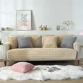 Thick plush sofa cover in camel brown with quilted stripes and matching throw pillows - 110*210 / Camel Plush