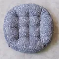 Japanese style round floor cushion with blue Seigaiha wave pattern and quilted details - Pattern-2