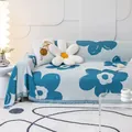 Blaue florale Couchabdeckung mit Quasten, kratzfest für ein gemütliches Wohnzimmer - 180*130 / Weiß mit blauen Blumen