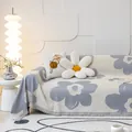 Blue and cream floral cat-proof sofa cover with decorative tassels in a modern living room - 180*130 / White Base Purple Floral