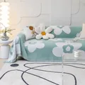 Sage green anti-scratch sofa cover with white floral jacquard and decorative tassels - Green With White Flowers