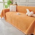 Solid bright orange chenille sofa cover throw with elegant decorative fringe tassels - 180*130 / Orange
