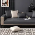 Waterproof tech-fabric sofa cover set in dark grey with matching soft pillows - Gray