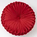 Rundes Samt-Sitzkissen in leuchtendem Rot mit Falten-Design und Knopf in der Mitte - 38cm / Rot