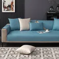 Funda de sofá impermeable azul pavo real en tela técnica y cojines blanco crema - Grande / Azul claro