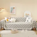 Housse de canapé crème à motif chevrons noirs et franges pour décor de salon nordique - 180x130 / gris foncé