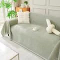 Funda de sofá de chenilla verde claro con tejido texturizado y detalle de flecos - Pañuelo De Chenilla De Color Liso - Verde Salvia / 180*130