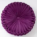 Thick round pumpkin floor cushion in deep purple velvet with radial pleated design - Rose Red