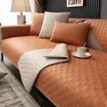 Waterproof orange quilted sofa cover set in premium faux suede with modern grid pattern - 70*70 / Green-Orange