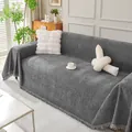 Funda de sofá de chenilla gris oscuro con textura de punto y detalles de flecos - Manta De Chenilla De Color Liso - Gris Oscuro / 180*130