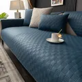 Dunkelblaue rutschfeste Sofa-Schonbezug und Kissen mit moderner Tech-Stoff-Textur - Grün-Blau