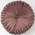 Elegant dusty rose velvet pumpkin round cushion with handcrafted pleated texture - Reddish Brown