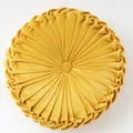 Ginger yellow velvet round pumpkin pillow with elegant radial pleated design and button - Gold
