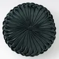 Deep dark green velvet pumpkin throw pillow with vintage pleated design and button center - Dark Green