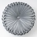 Elegant light grey pleated velvet pumpkin round cushion with decorative center button - Gray
